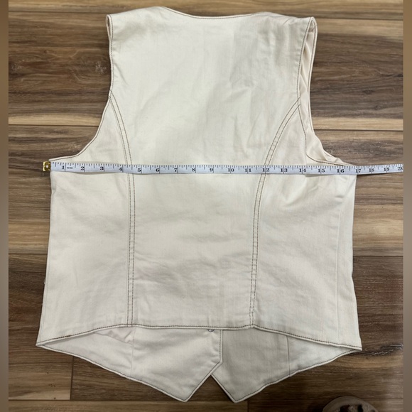 Anthropologie Belle Vere Denim Vest Cream Off White Sz Medium - Picture 7 of 9